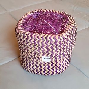 Purple Zig Zag Globe In Woven Basket With Lid